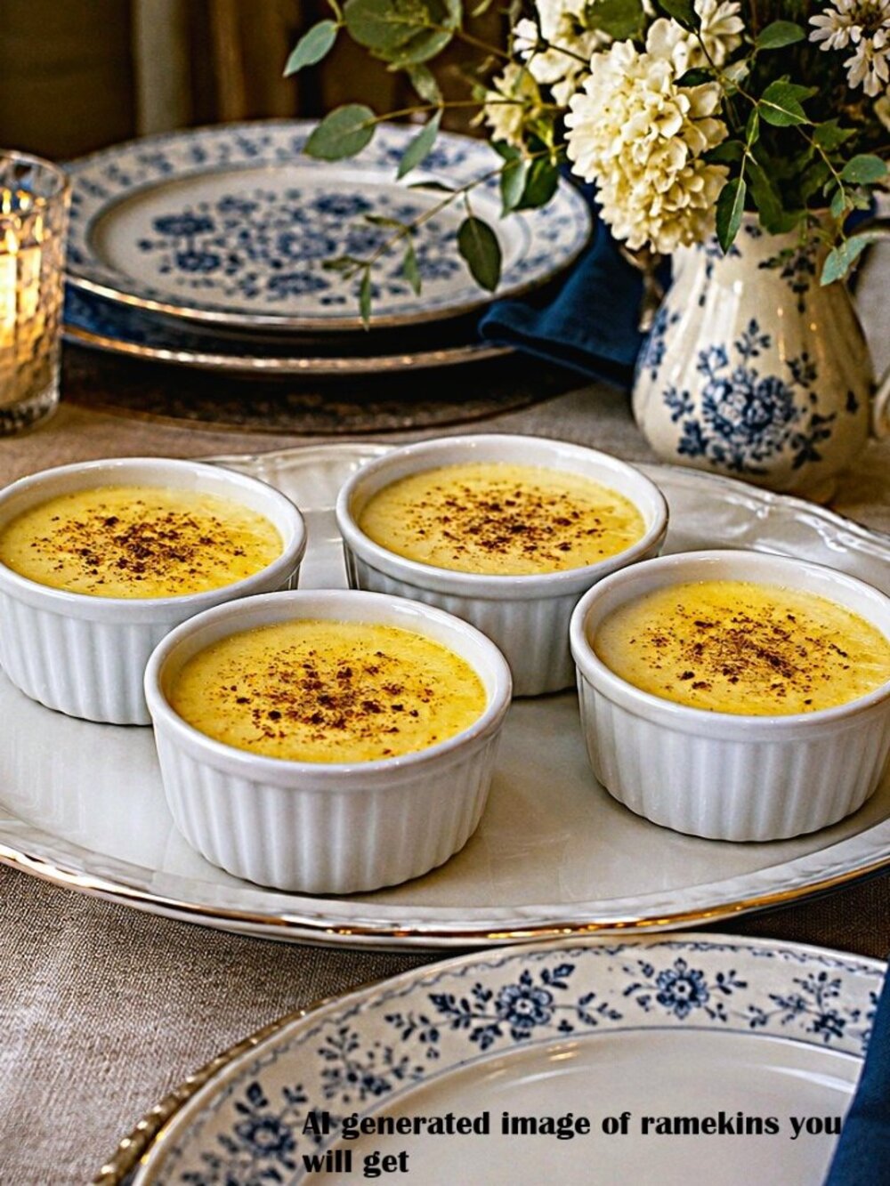 Primagera Portugal Fluted Ceramic 6oz Ramekin Bowls Set of 4